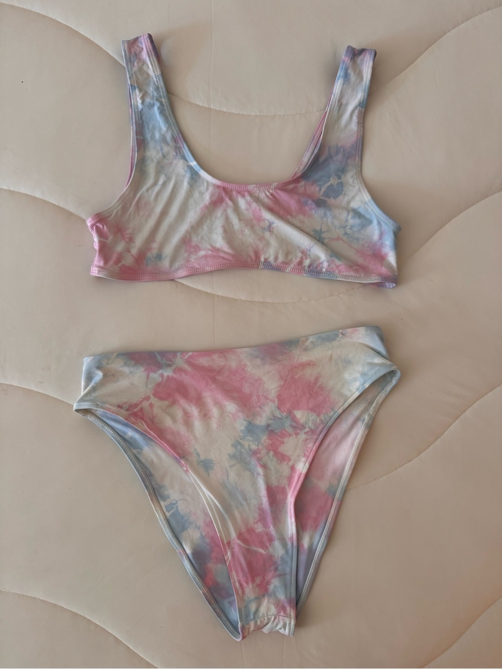 Frankie’s Bikinis Tie-Dye Two Piece Bikini High-Cut - Pink/Blue size L